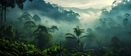 Crédence de cuisine en verre imprimé Matin avec brouillard Rainforest morning fog