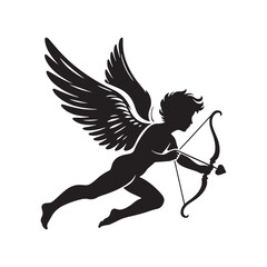 Fototapeta premium Cupid's Embrace: A Delicate Silhouette - Symbolizing Love, Romance, and the Magic of Connection in Elegant Form. Vector Cupid, Cupid Silhouette.