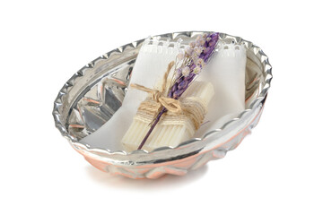 Traditional Turkish bath objects bath bowl and soap with space for your text 
