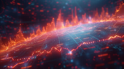 Fototapeta premium A holographic graph curves upwards representing the exponential growth of a companys stock price. The graph is surrounded by various holographic financial indicators illustrating