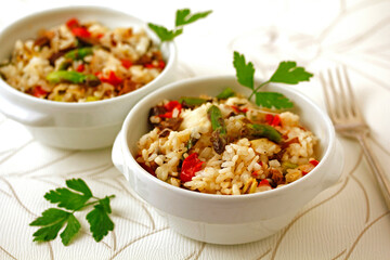 Risotto with mushrooms and wild asparagus.