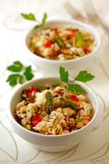 Risotto with mushrooms and wild asparagus.