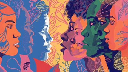 Colorful Artistic Illustration of Human Profiles