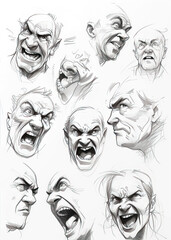 Expressions of Rage: A Series of Furious Faces, Emotional Intensity Study, created with Generative AI technology