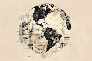 black and white globe map