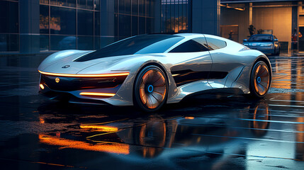 Futuristic Autonomous Vehicle Concept with Sleek Design, created with Generative AI technology