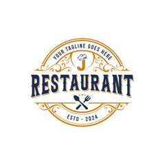 Creative vintage restaurant logo. vector letter J café, restaurant logo