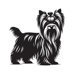 Yorkshire Terrier Silhouette: A Graceful Tribute to the Charm and Elegance of this Beloved Canine Companion. Vector Yorkshire Terrier Silhouette.