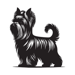 Yorkshire Terrier Silhouette: A Graceful Tribute to the Charm and Elegance of this Beloved Canine Companion. Vector Yorkshire Terrier Silhouette.