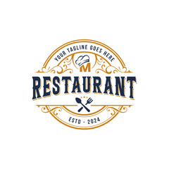 Creative vintage restaurant logo. vector letter M café, restaurant logo