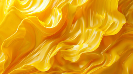 Yellow abstract glossy shining background for design. Soft smooth folds and lines. - 747151280