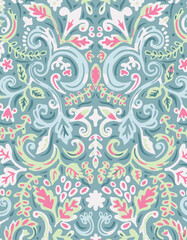 seamless pattern on autumn theme. Trendy print with cute embroidery of flowers and leaves