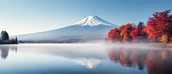 Store enrouleur tamisant Mont Fuji Panorama view of Mountain fuji in Japan during cherry blossom spring season