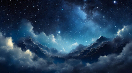 Photo of a starry sky, a fairy-tale landscape in blue, navy blue, purple