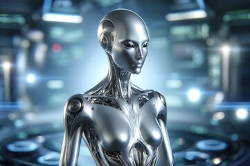 Fototapeta na wymiar A photorealistic humanoid robot or android with features reminiscent of an elegant and futuristic design - AI Generated Digital Art