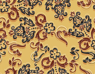 seamless pattern on autumn theme. Trendy print with cute embroidery of flowers and leaves