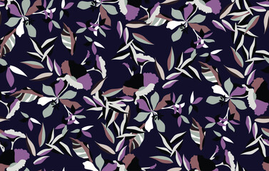 seamless pattern on autumn theme. Trendy print with cute embroidery of flowers and leaves