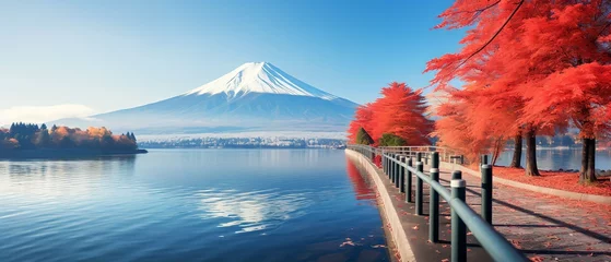 Papier Peint photo autocollant Mont Fuji Panorama view of Mountain fuji in Japan during cherry blossom spring season