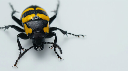 Black insect whith yellow stripes on the white 