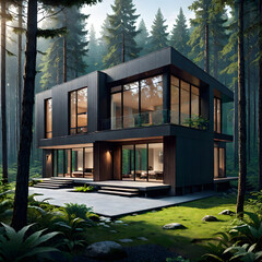 Modern house in the forest.