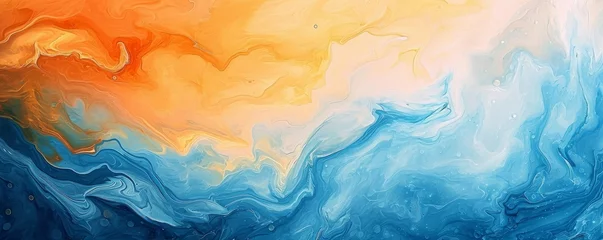 Deurstickers Abstract colorful blue orange complementary color art painting illustration texture. watercolor swirl waves liquid splashes, Generative AI © MG