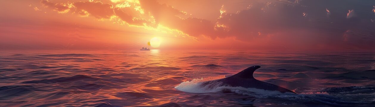 Renewable energy tycoon in the mafia, protecting whales with eco-friendly tech, dramatic sunset over the ocean