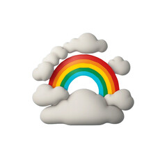 Serenely Floating in the Sky: A Whimsically Illustrated Rainbow Arching Amongst Pillowy White Clouds, Embodying Nature's Diverse Spectrum of Light and Color