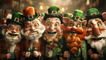 Illustration of a group of Leprechauns on St. Patrick's Day