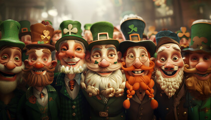 Illustration of a group of Leprechauns on St. Patrick's Day