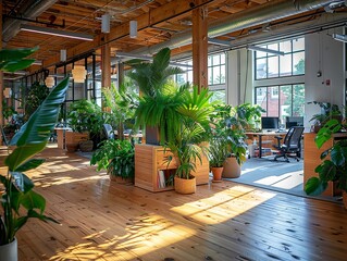 Eco-Friendly Co-Working Space with Plant Dividers

