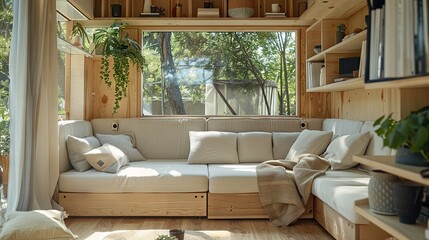 Compact Living Space with Modular Sustainable Furniture

