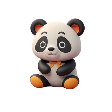 Adorable 3D Panda Character Illustration Featuring a Cute Animated Panda with a Bow Tie, Perfect for Children's Content and Playful Themes