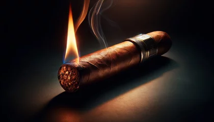 Zelfklevend Fotobehang Igniting Luxury A Fine Cigar Amidst Flames © Franklin