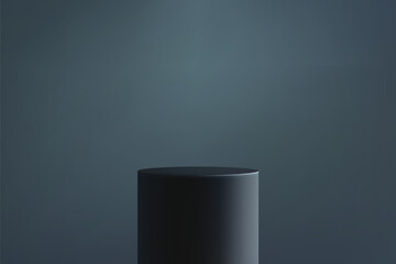 Black cylindrical podium on a dark background. Vector template for your design.