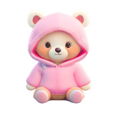 Cute teddy bear in a pink hood
