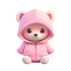 Cute teddy bear in a pink hood
