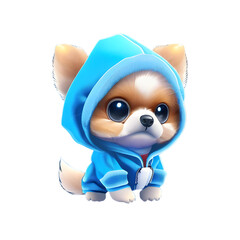 Obraz premium Cute puppy in a blue hood