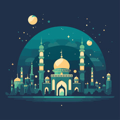 illustration vector of mosque in the night Ramadan Kareem. Islamic greeting template with ramadan for wallpaper design. Poster, media banner.