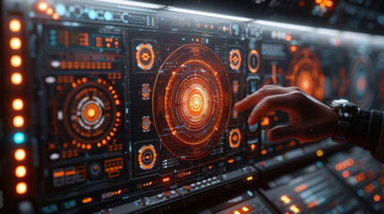 Obraz premium A holographic interface displaying realtime data and predictive analytics showcasing how AI is transforming the decisionmaking process in the digital economy. This sophisticated