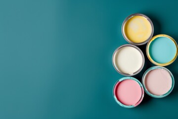 Assorted Paint Cans on Teal Background