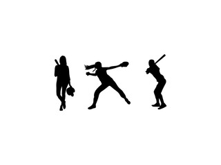 Fototapeta na wymiar women baseball player silhouette. good use for symbols, logos, mascots, icons, signs, web, or any design you want.