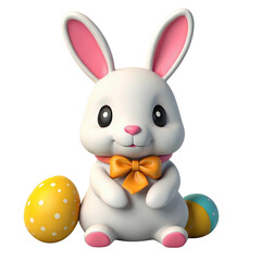 easter bunny with easter eggs on transparent background
