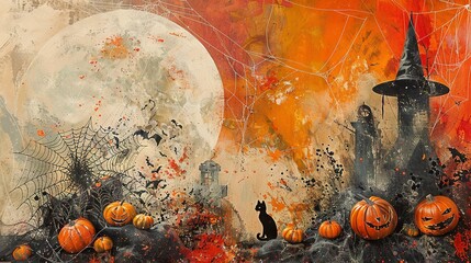 Halloween Classic: Black Cat and Witch's Hat Collage

