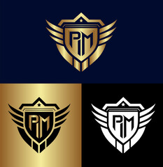Letter P M wings logo - obrazy, fototapety, plakaty