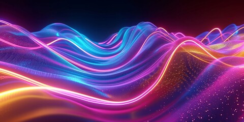 3d render, abstract background with colorful neon wavy lines, Generative AI