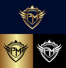 Letter P M wings logo - obrazy, fototapety, plakaty