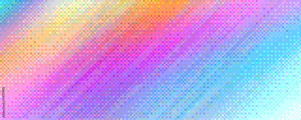 Aufkleber pixelated rainbow holographic diagonal gradient background with dithering effect. colorful neon pixe