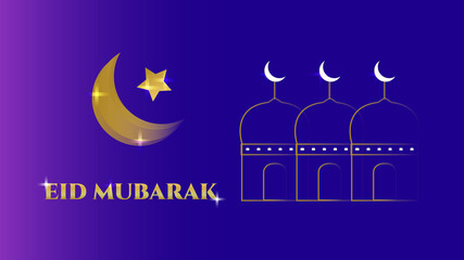 Eid Mubarak Greetings with Crescent Moon and Stars