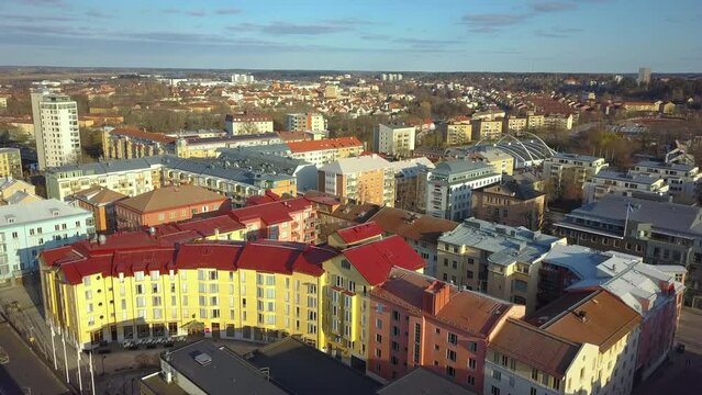 Apartment residential condos in Linkoping suburban area. Swedish condominiums as example of real estate development in European suburbs