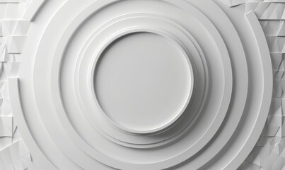 3d render, abstract white geometric background, minimal round frame flat lay, deck of blank cards, Generative AI
